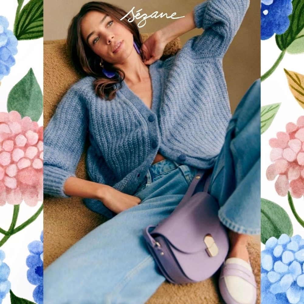 Sezane Basile Cardigan in Vintage Blue